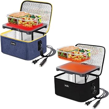 Portable Oven | 12V, 24V, 110V 3-in-1 Portable Food Warmer | Personal Mini Electric Heated Lunch Box for Car, Truck, Travel, Camping, Office Work, Hotel Bundle Navy Blue - Black