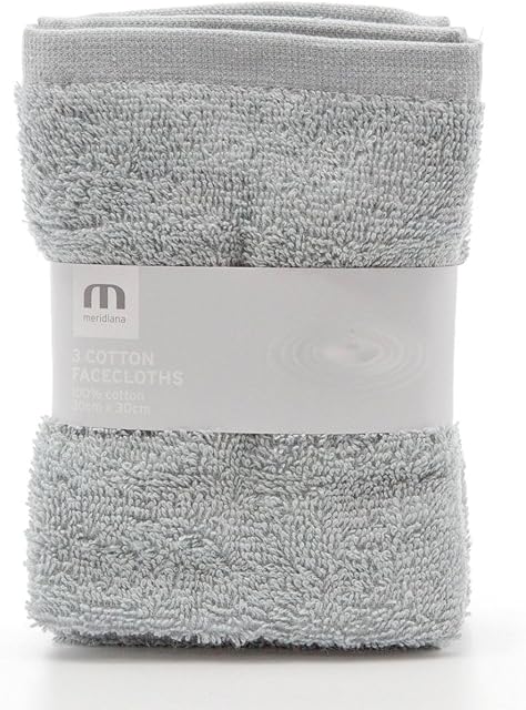 Meridiana Super Soft 100% Cotton Family Washcloths. Machine Washable. Grey. 3 Pack. 30cm X 30cm X