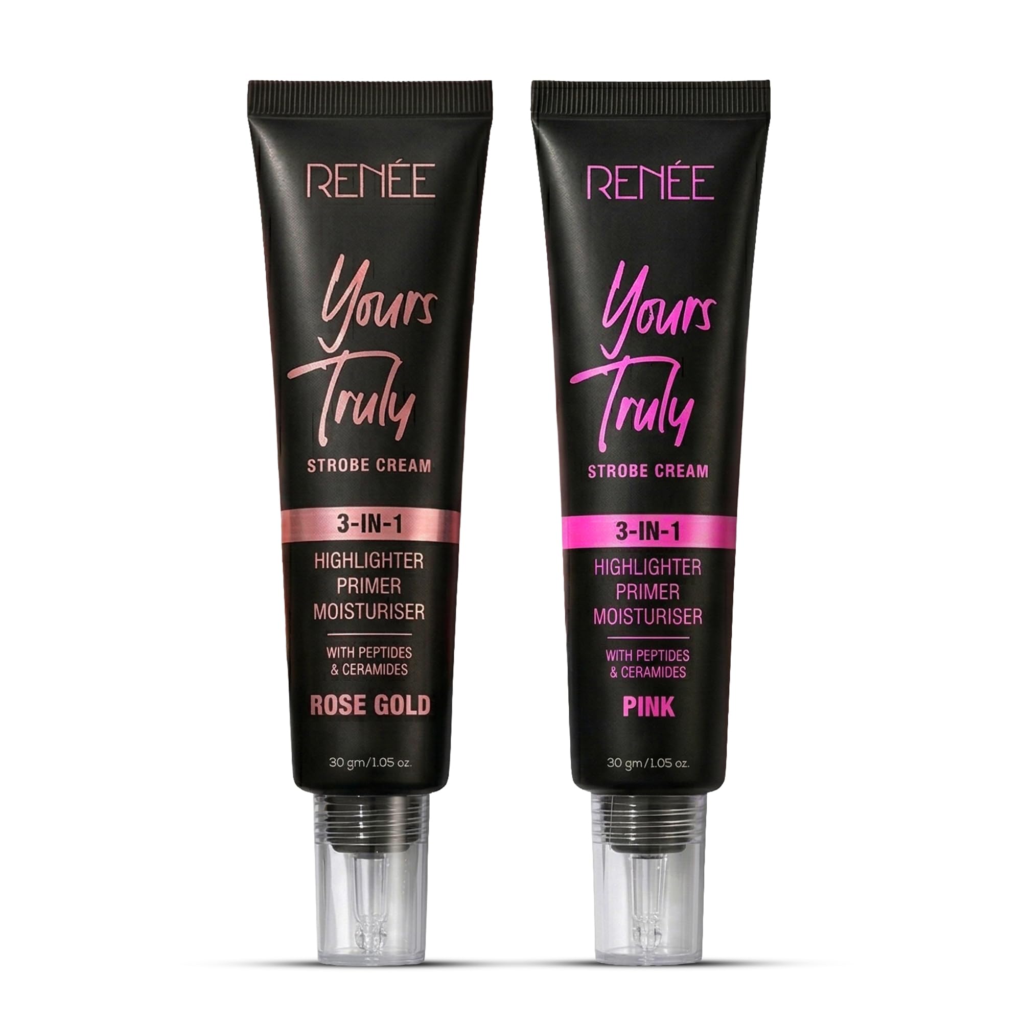 RENEE Yours Truly Strobe Cream for Face | 3 in 1 Highlighter Primer Moisturiser | Glow Cream, Lightweight, Non Sticky | Hydrating Dewy Skin Finish With Peptides | For All Skin Types | Rose Gold & Pink | Pack Of 2-image-9