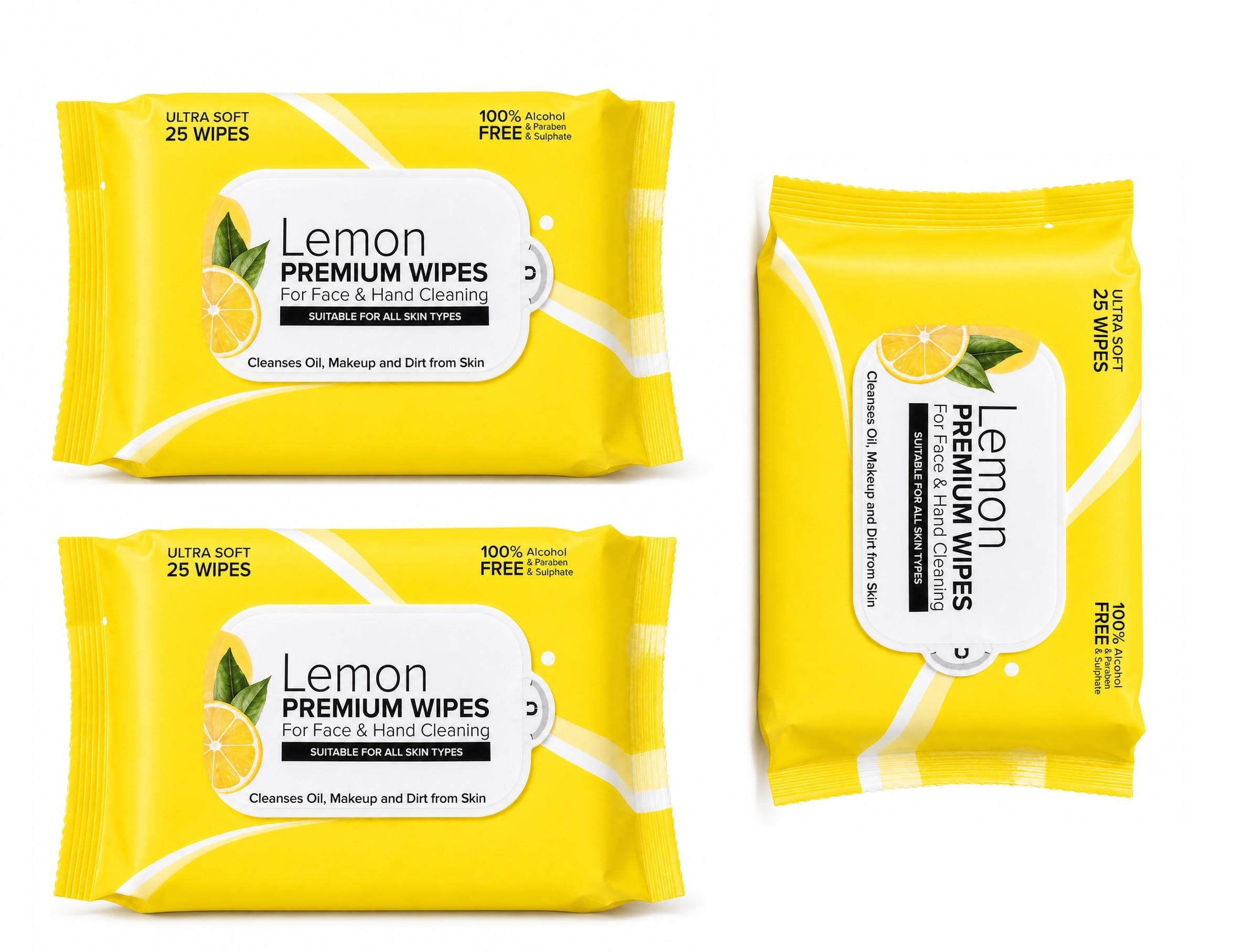 3 Lemon Premium Facial Wipes for Face & Hand Cleansing | Ultra Soft Wet Wipes | Removes Makeup, Oil & Dirt | Alcohol Free, Paraben Free | Suitable for All Skin Types | 75 Wipes-picture-11