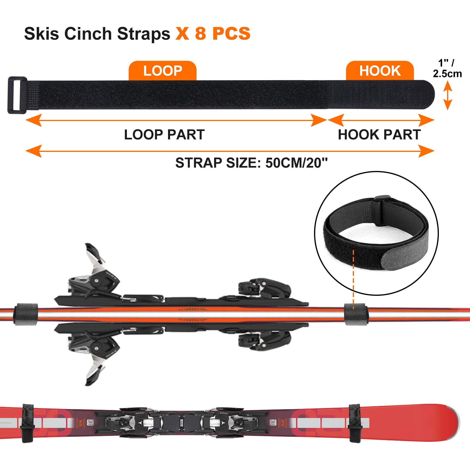 Odoland Kit de Support Rangement pour Skis Peut Contenir 4/2 Paires Snowboards, 4/2 Supports de Stockage Mural avec 8/4 Sangles en Velcro, Support Mural Skis pour Maison et Garage
