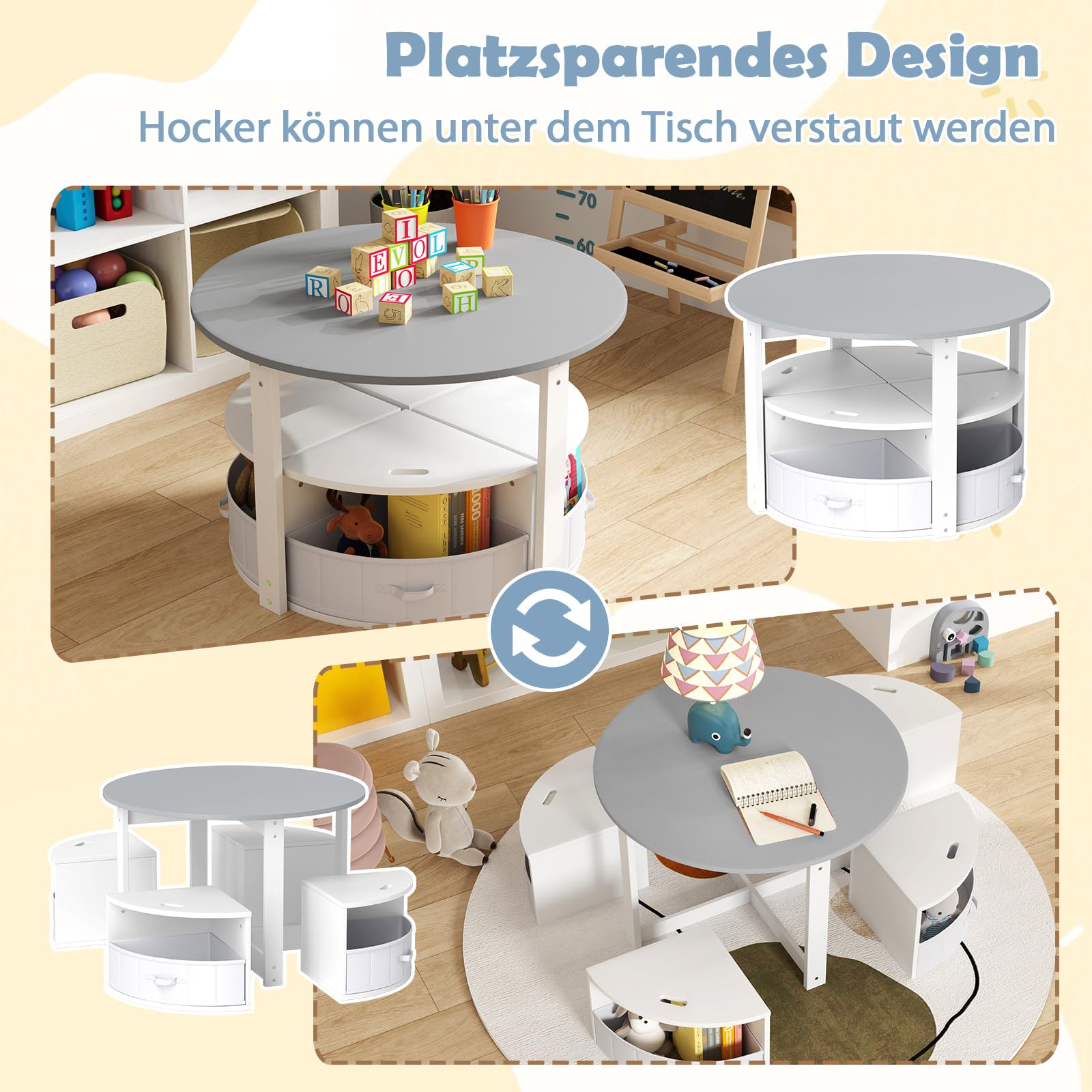 Kinder speeltafel met 4 stoeltjes en heel veel opbergruimte