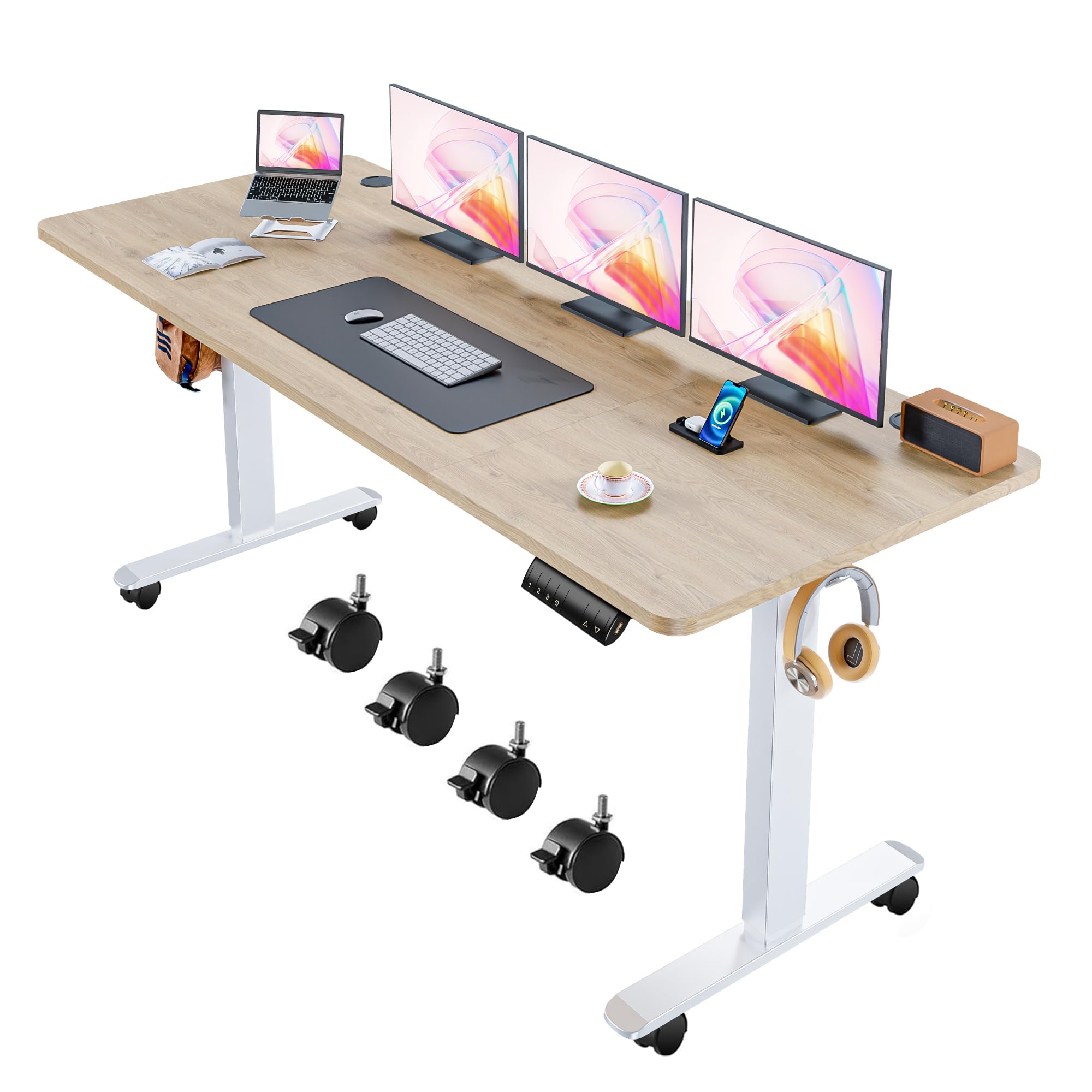 Legooin Electric Adjustable Standing Desk, 70'' x 27'' Lifting Table with Dual Crossbeam Structure and Oversized Mouse Pad, 27''-45'' Lifting Range