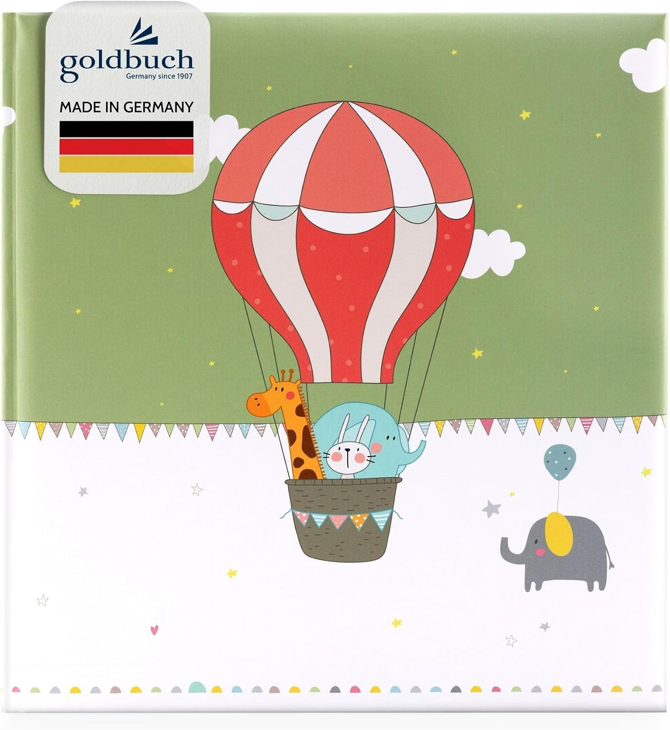 Goldbuch diseño Infantil, Fotos con 60 Blancas, pergamino y 4 páginas ilustradas, álbum de bebé para Pegar, Papel, Vuelo de Globos, ca. 30 x 31 x 4 cm