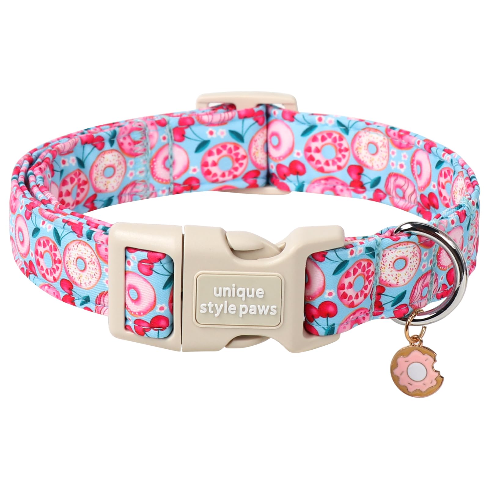 Unique Style Paws Summer Dog Collar,Hot Pink Doughnut Collars for Dog Cotton Pink Cherry Puppy Collar Suitable for Small,Medium,Large Boy Girl Dogs