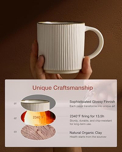 Miniatura 7 de famiware Star - Juego de tazas de café para 4 unidades, 12 onzas, con asa, para café, té, cacao, leche, cerámica, color blanco