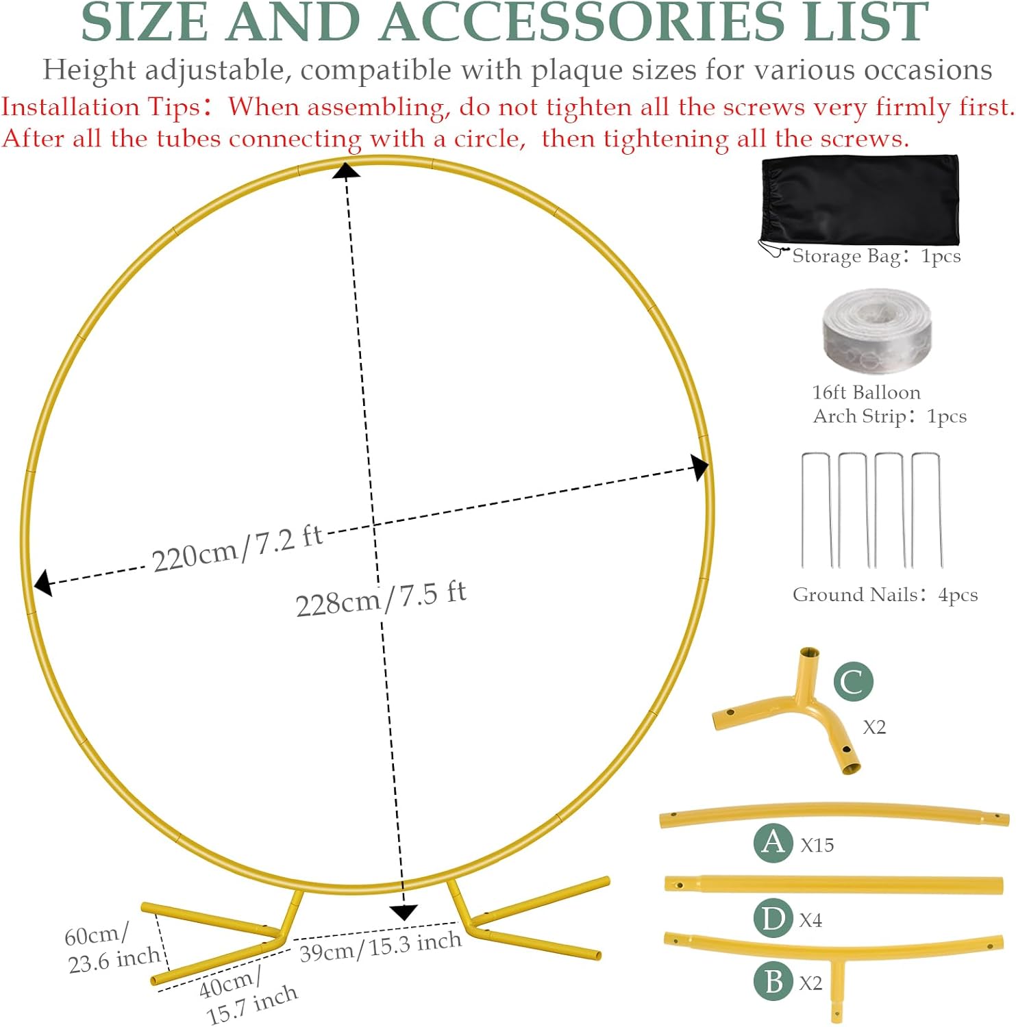 WellSign Arch Backdrop Stand for Parties, 7.2FT Metal Circle Balloon Arch Stand Kit, Gold Round Wedding Arch Frame for Wedding Birthday Party Bridal Shower Anniversary Ceremony Decoration