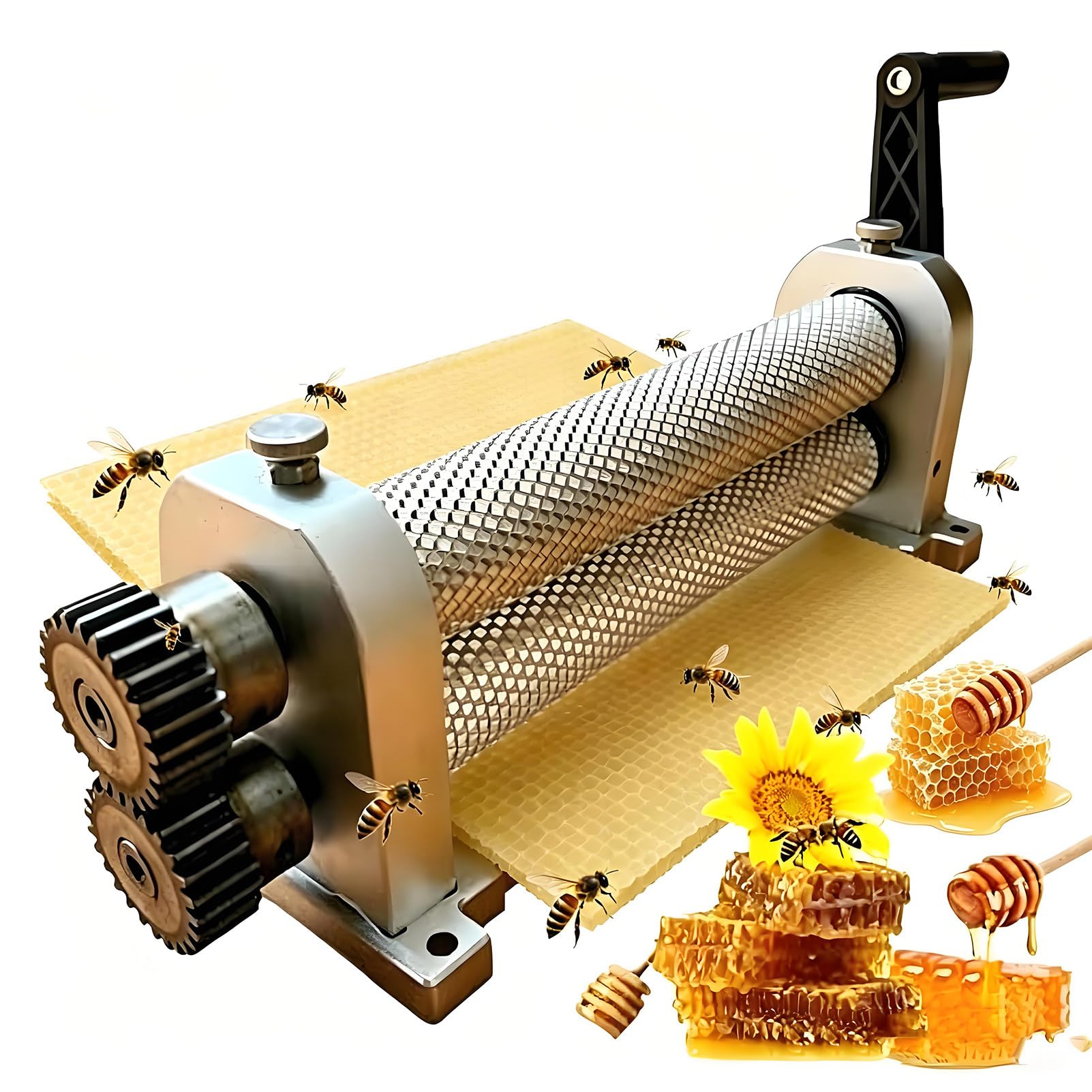EpyGnom Manual Beeswax Comb Foundation Roller Mill, 280mm Bee Wax Sheet Roller Mills Machine, Hand Press Beeswax Embossing, Aluminum Alloy Honeycombs Printing Stamper for Beekeeping 5.4mm