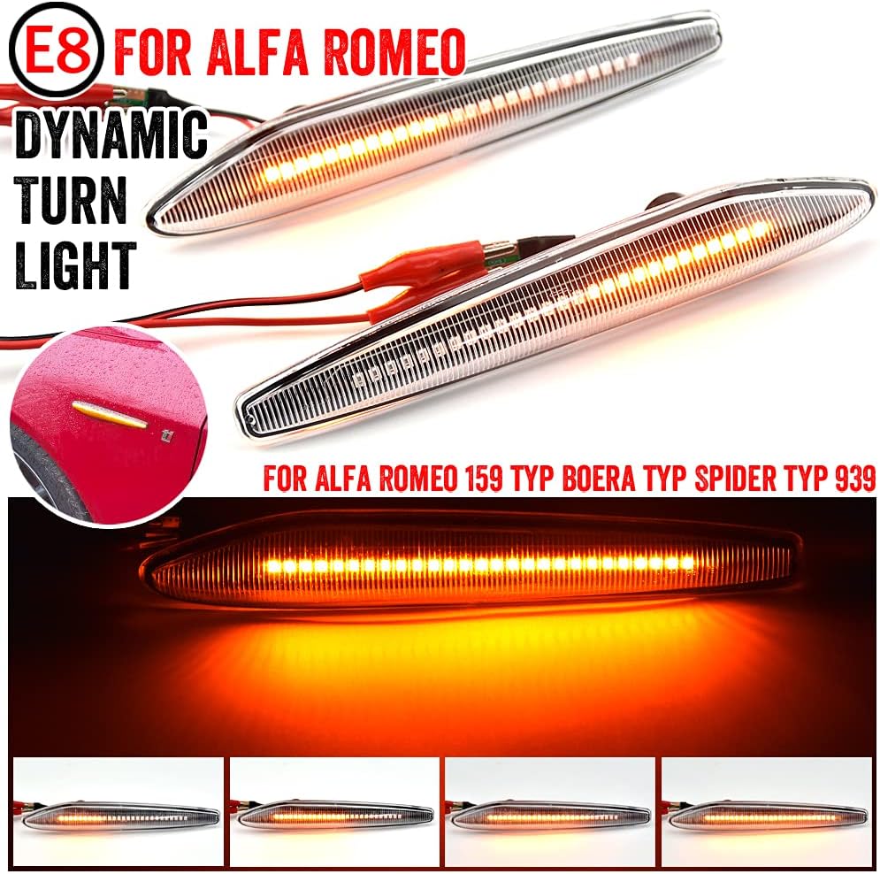 1 pair Front Fender Marker Lights Dynamic LED Side Markers Compatible with A-lfa Romeo 159/159 Sportwagon/Boera/Spider typ 939-Crystal white
