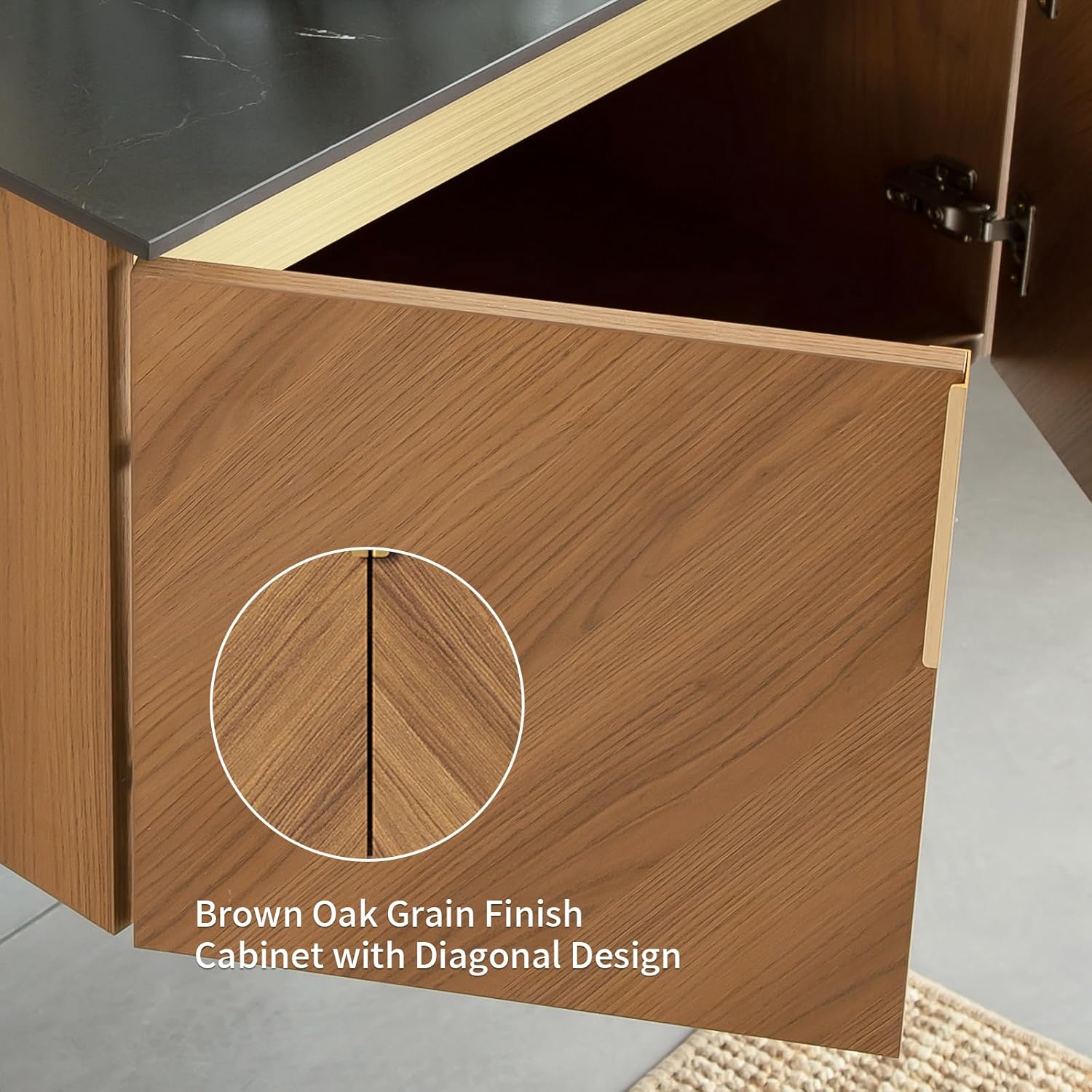 60" Double Sink Bathroom Vanity with Sink Combo, Floating Bathroom Vanities with Vessel Sink, Wall-Mounted Plywood Bathroom Vanity Cabinet with Doors, Brown Oak