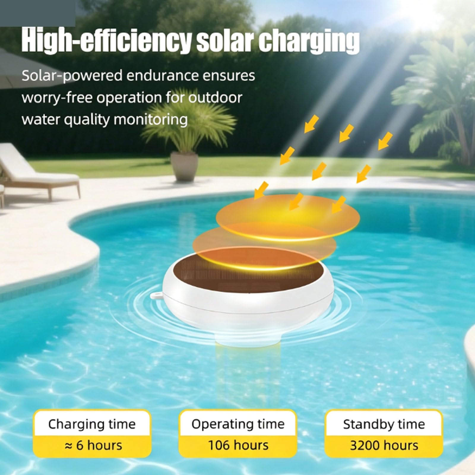 Testeur d'eau de piscine, testeur solaire flottant intelligent 7 en 1 avec exportation de données et alarme pour piscines, jacuzzi et spas