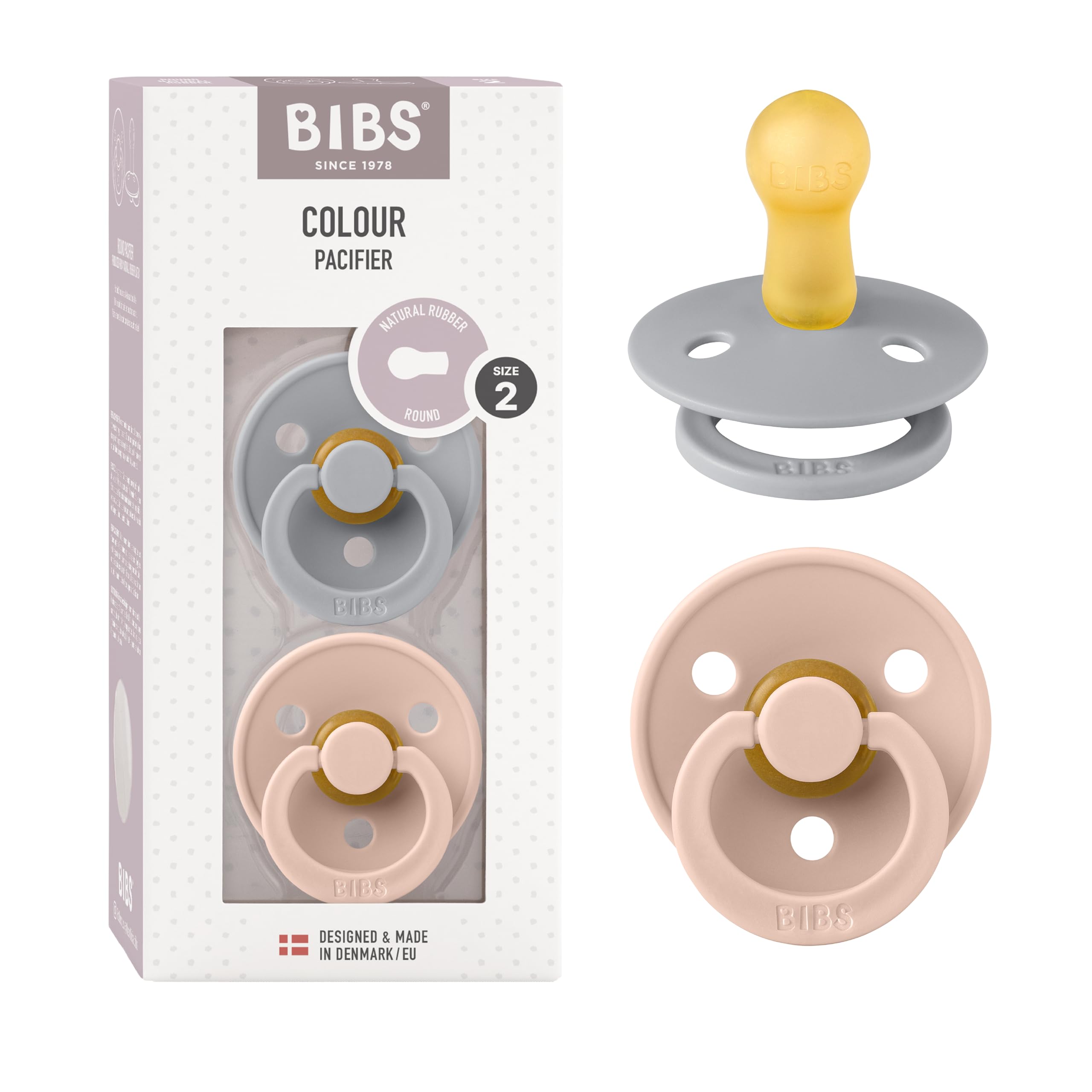 BIBS Colour Paquete de 2 chupetes. Libre de BPA, Tetina redonda. Látex natural, Talla 1 (0-6 meses), Baby Blue/Baby Blue — view 12