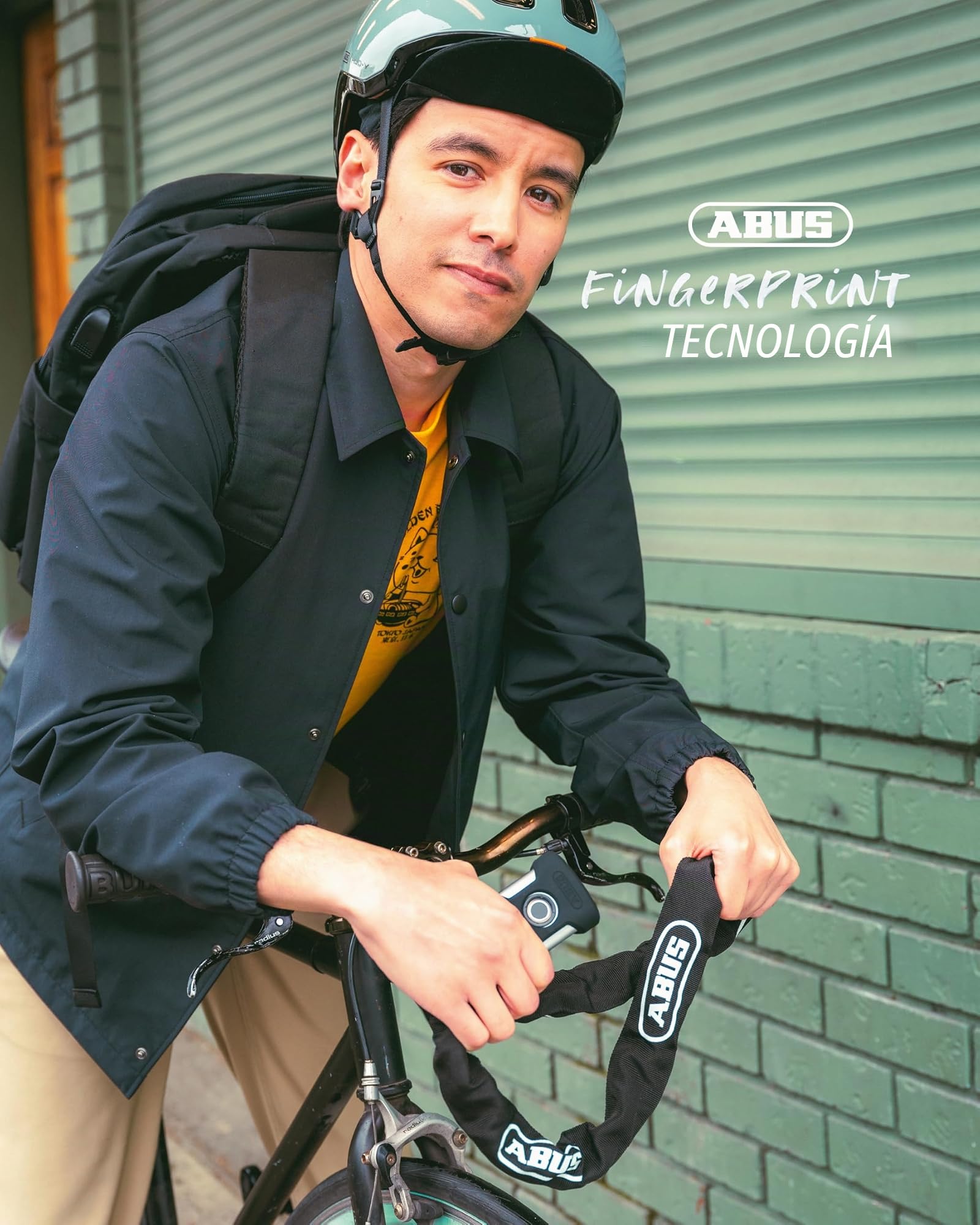 ABUS Candado de cadena YARDO 7807F con sensor de huella dactilar, 110 cm | Candado de bicicleta con sensor de huella dactilar, cadena de 7 mm, cierre automático, IP66 e IP69