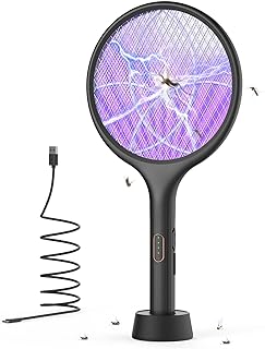 YISSVIC Electric Fly Swatter 4000V Bug Zapper Racket Dual Modes Mosquito Killer with Purple Mosquito Light Rechargeable fo...