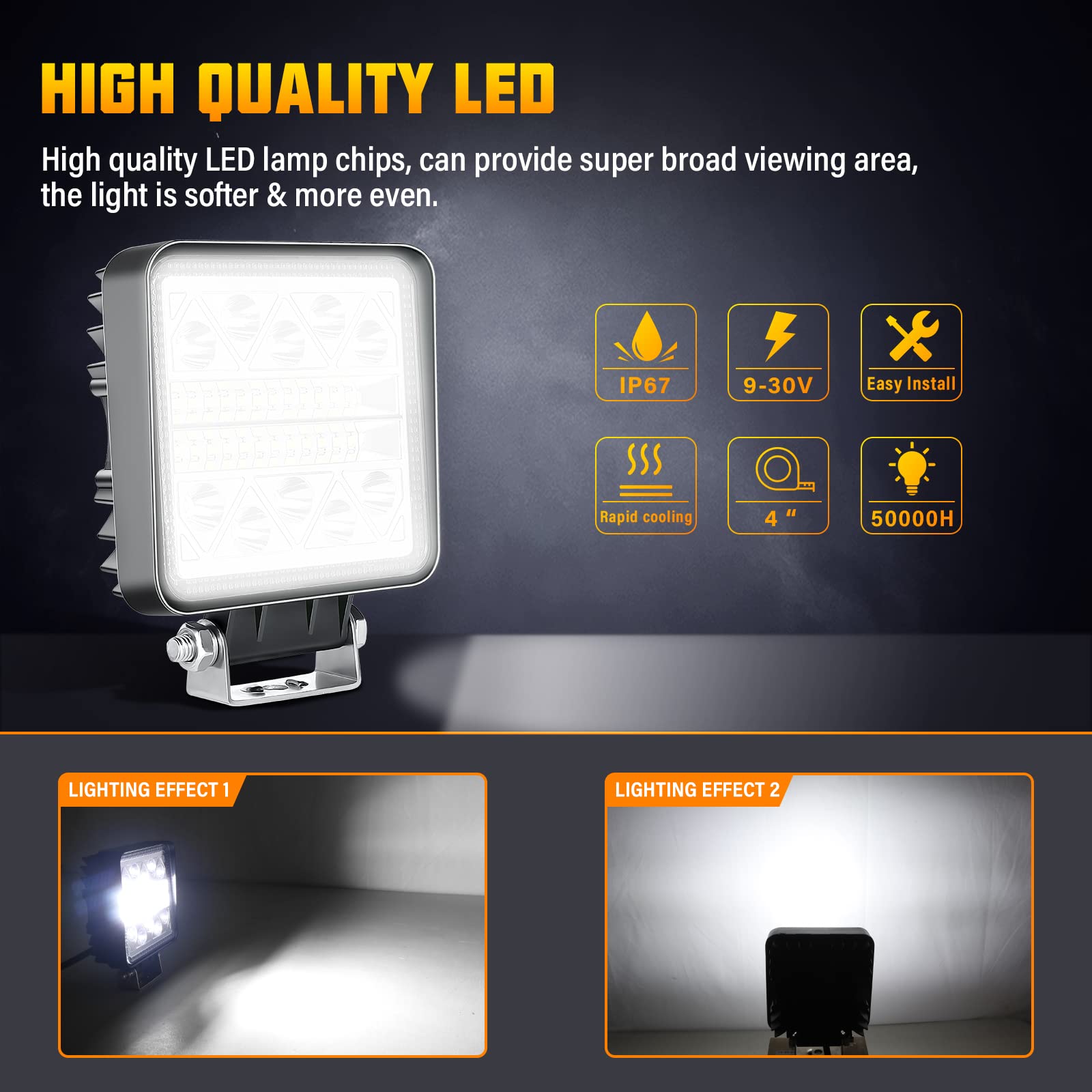 RIGIDON 2 sztuki 4 cale 10 cm 51 W 2100 lm reflektory LED do motocykli, 12 V 24 V reflektory światła, reflektor roboczy LED do samochodu ciężarówki terenowej UTE ATV traktor 4 x 4 pojazdy łódź, 6000K
