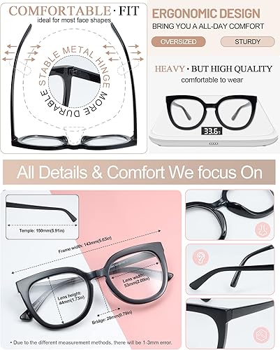 Miniatura 9 de MARE AZZURO Gafas de lectura de gran tamaño para mujer, con estilo, grandes lectores 1.0 1.25 1.5 1.75 2.0 2.25 2.5 2.75 3.0 3.5 4.0 5.0 6.0