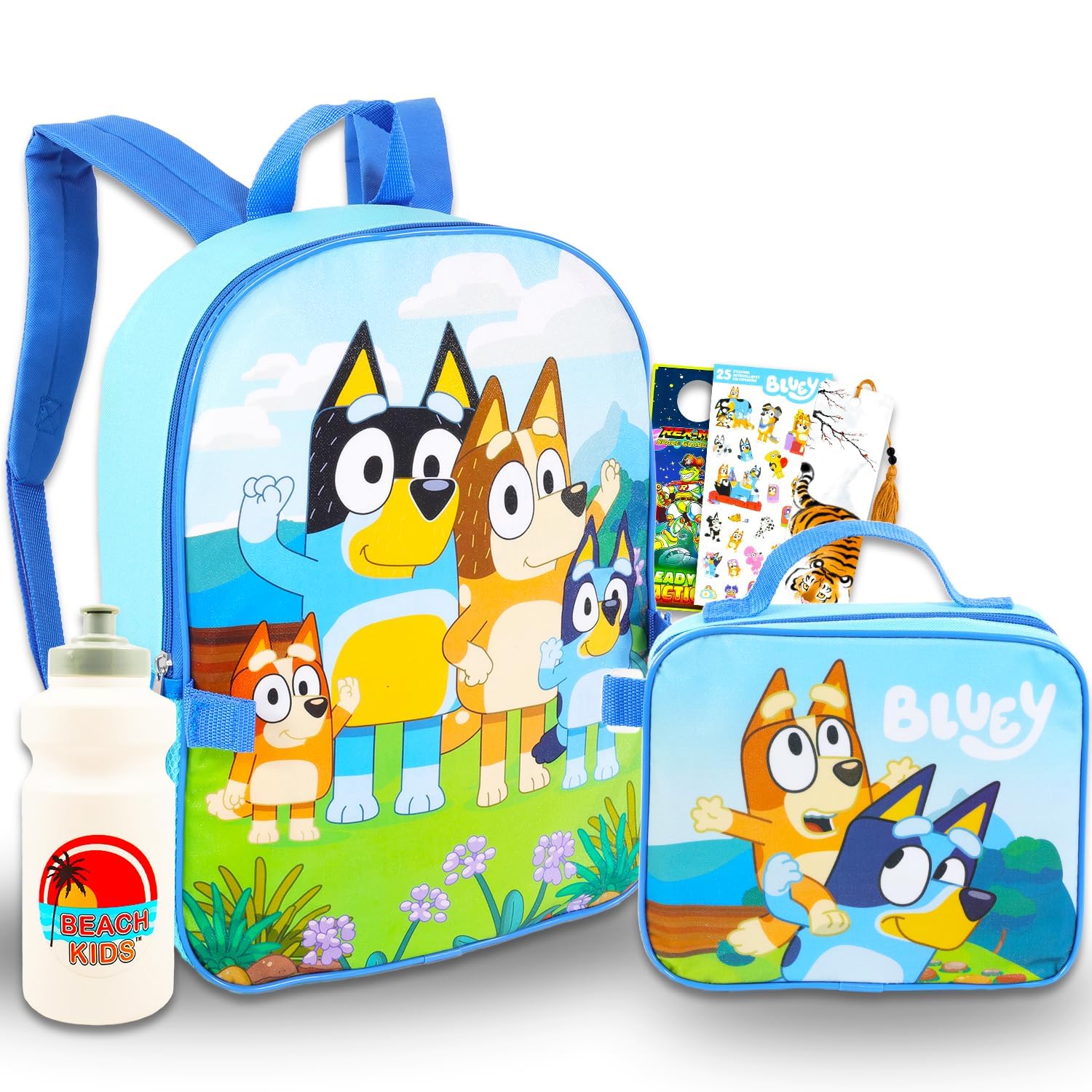 Bluey Backpack and Lunch Bag Set - Bundle with 16” Bluey School Bag, Bluey Lunch Box, Water Bottle, More | School Supplies