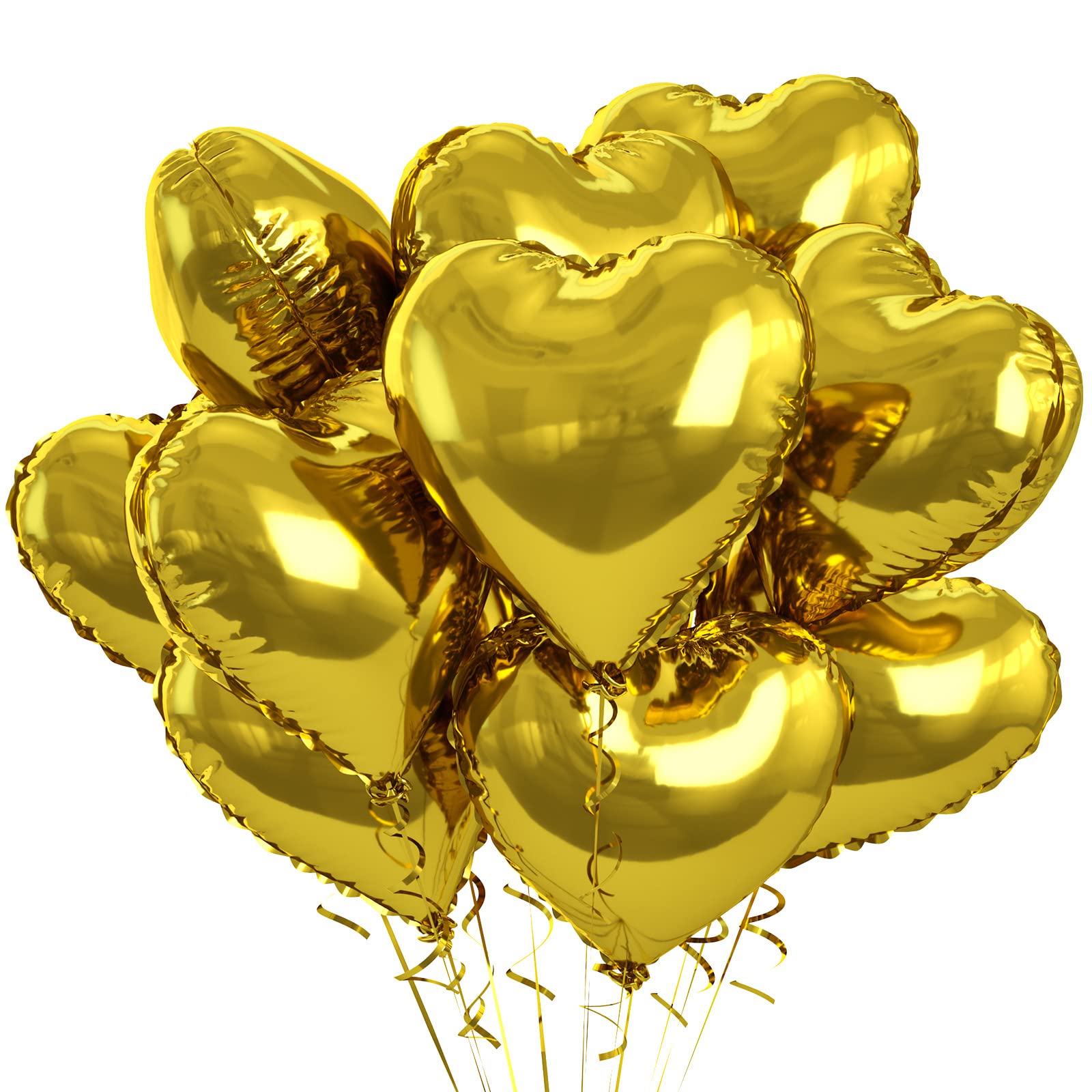 Gold Heart Foil Heart Shaped Balloons, 10PCS Gold Foil Heart Balloons Valentines Balloons, 18inch Gold Love Foil Balloons for Helium Valentine