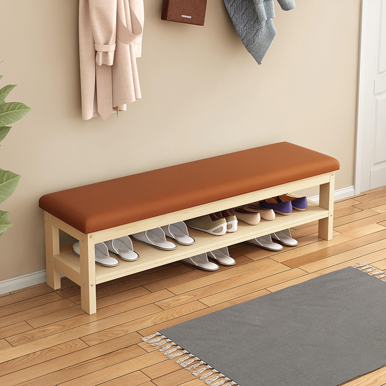 Banc de rangement à chaussures bois blanc 120 cm meuble entrée avec assise