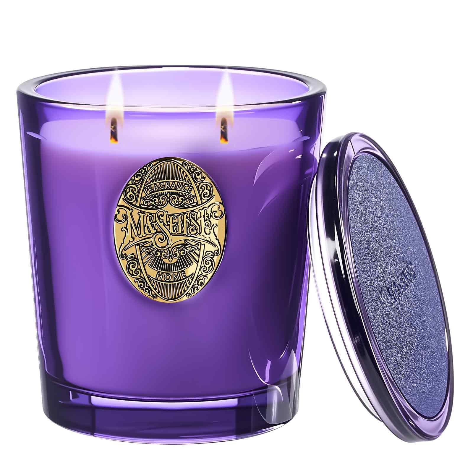 M&SENSE Vela grande de soja de dos mechas, lavanda cítrica y morado, 20 onzas, tiempo de combustión de 120 horas, vela perfumada de lujo para relajación, regalo, decoración del hogar, ideal para