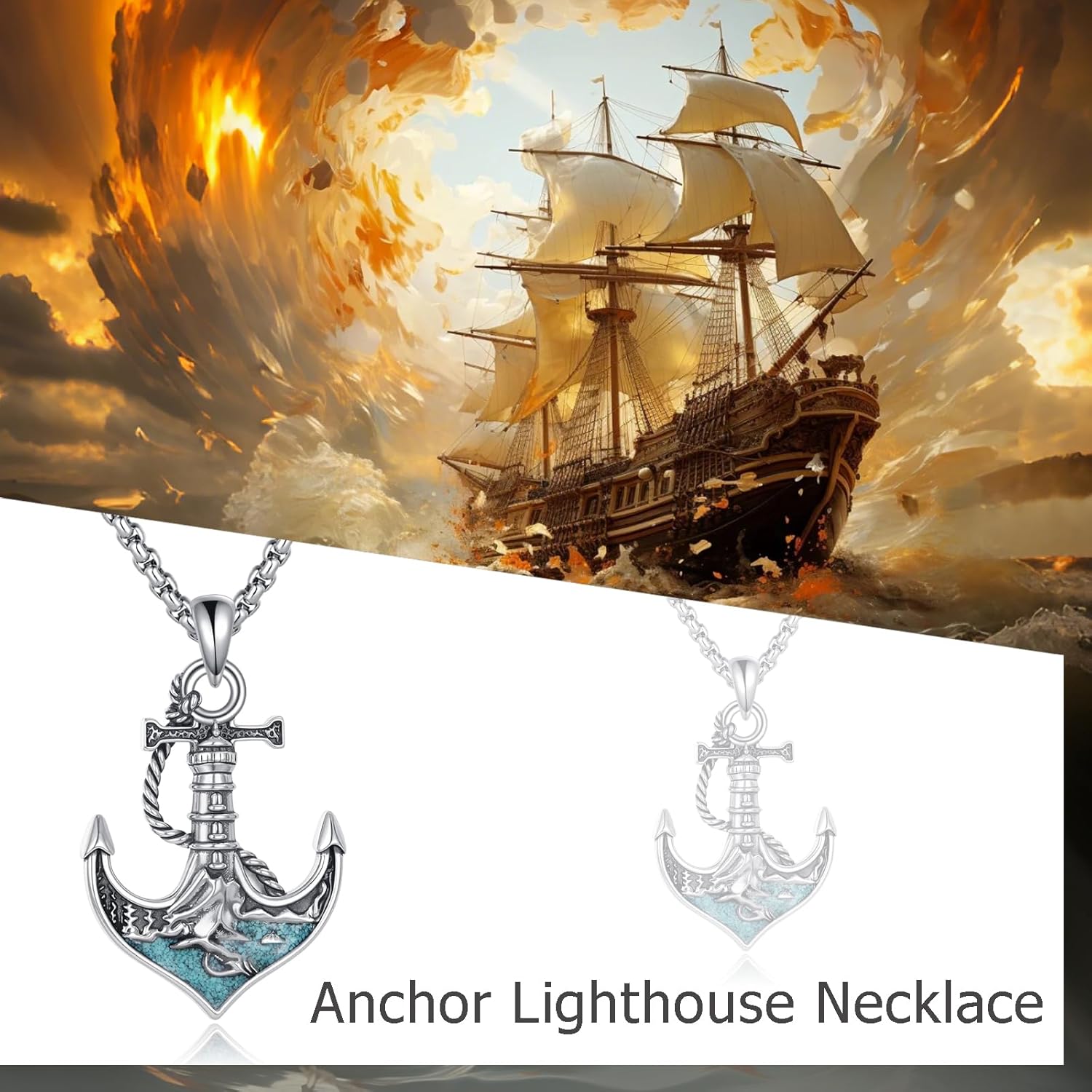 Turquoise Anchor Necklace 925 Sterling Silver Lighthouse Necklace Anchor Jewerly Gifts for Women Men - Image 6