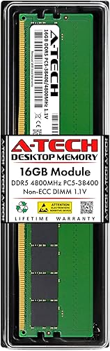 A-Tech 16GB DDR5 4800MHz PC5-38400 CL40 UDIMM 1.1V sin ECC sin búfer DIMM 288-Pin escritorio PCcomputadora RAM módulo de actualización de memoria