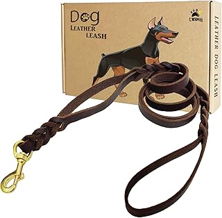 LWBMG Hundeleine aus Leder mit doppeltem Griff, 1,8 m, robuste Hundeleine mit Verkehrsgriff, geflochtene Lederleine für kleine, mittelgroße und große Hunde