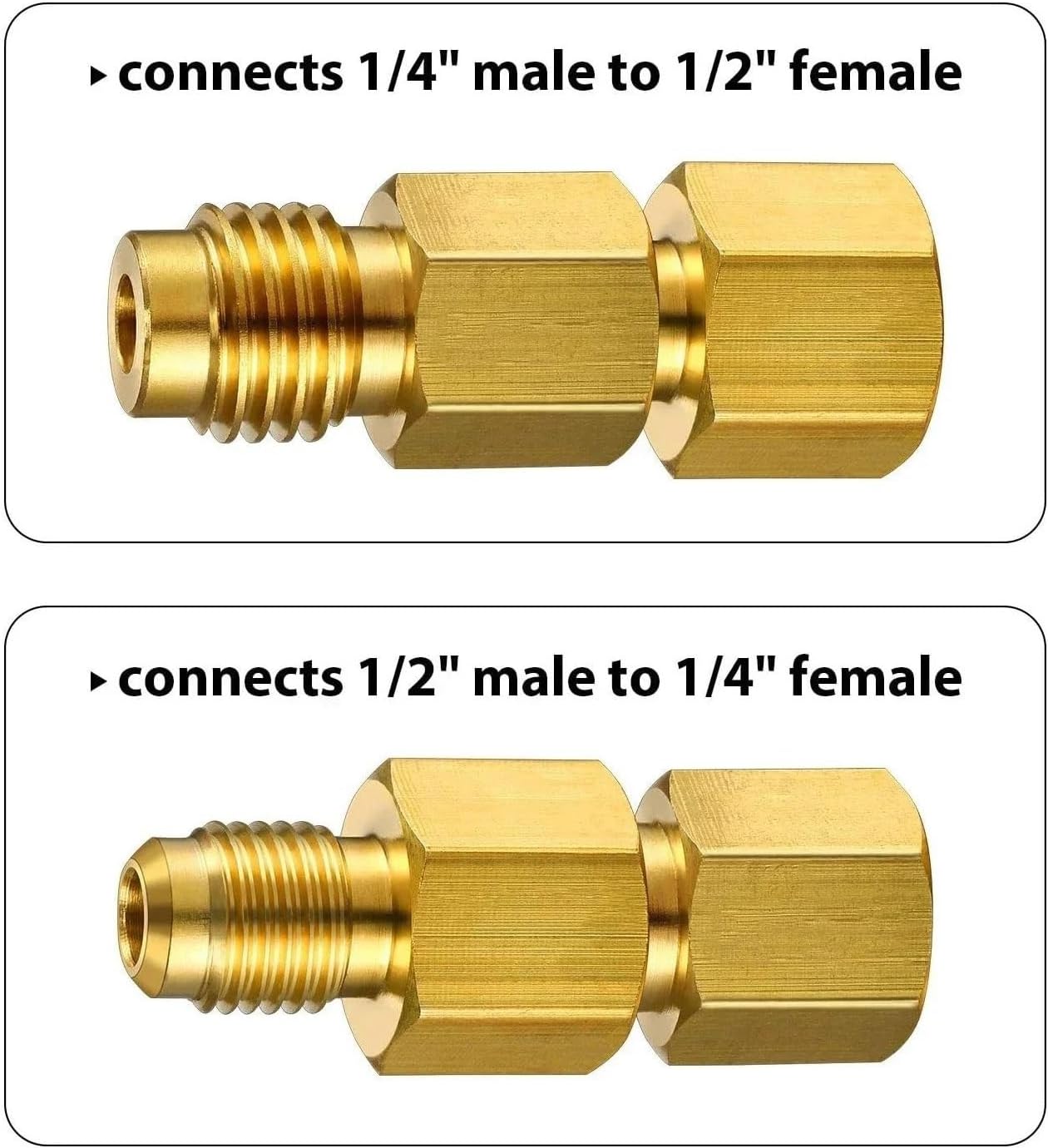 4PCS R134A to R12 Refrigerant Adapter - 1/2" Female x 1/4" Flare Male Brass Valve Core Fitting