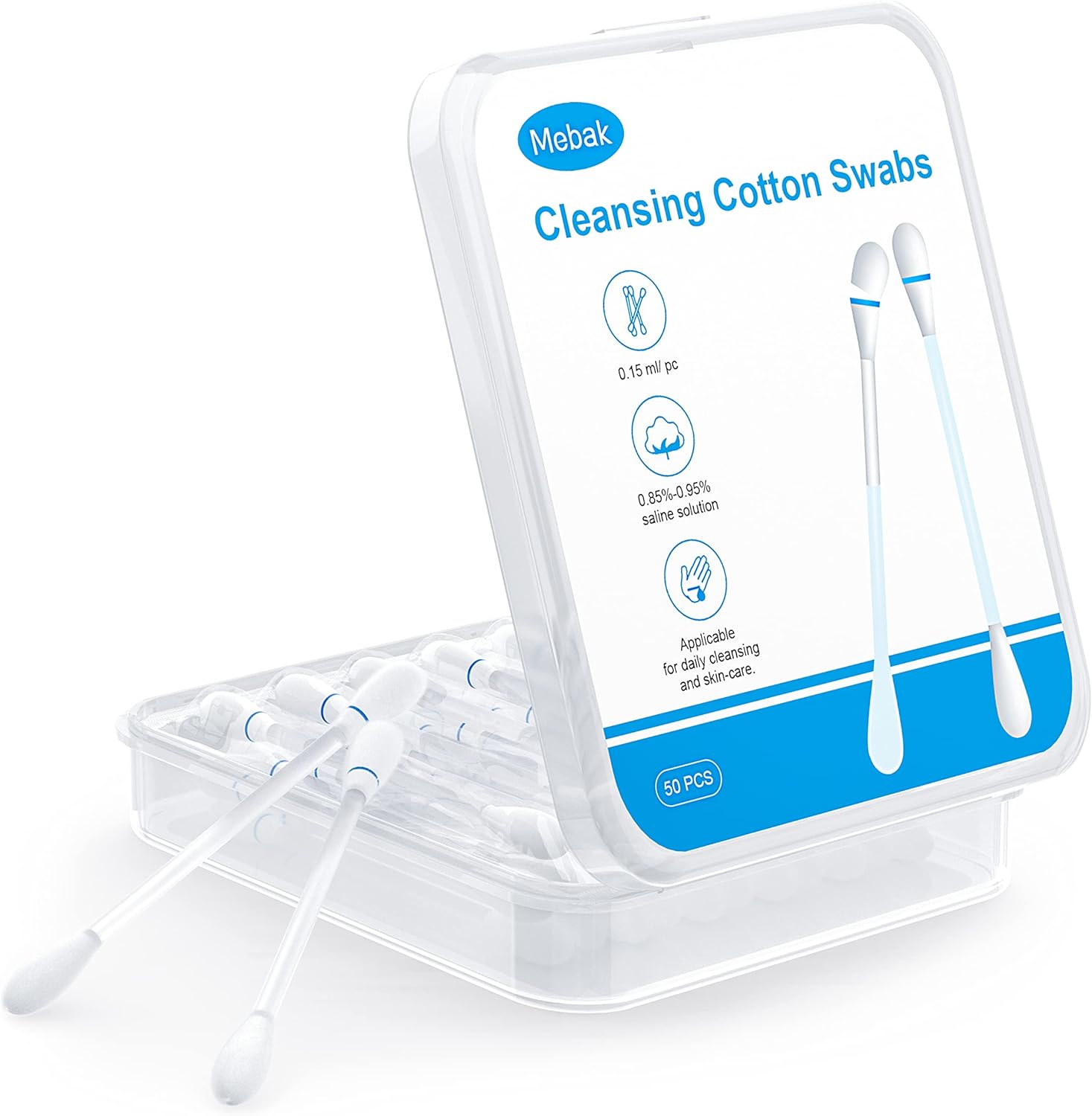 Mebak Piercing Aftercare Swabs, Sterile Saline Cotton Swabs for Ear