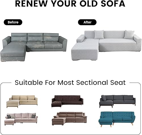 Miniatura 8 de OKYUK Funda para sofá modular en forma de L 2023, 2 fundas de sofá de alta elasticidad de 3 + 3 asientos + 2 fundas de almohada gratis, protector