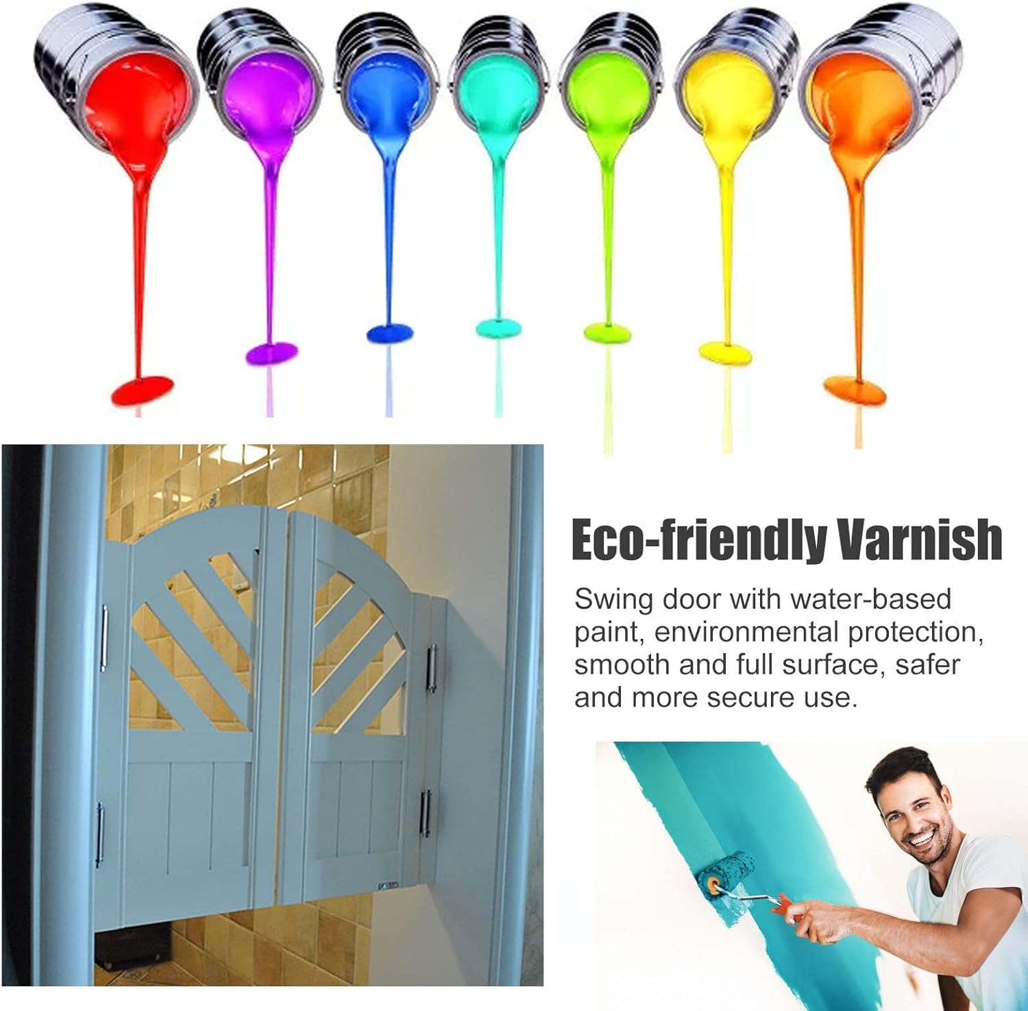 Solid Wood Cafe Swinging Doors, Modern Commercial Half Doors For House/ Cafe/ Hallway/ Counter White, Heavy Duty Double Swinging Doors Partition Doors 1-1/2" Thick, with 4 Metal Hinges, Solid Wood(W14