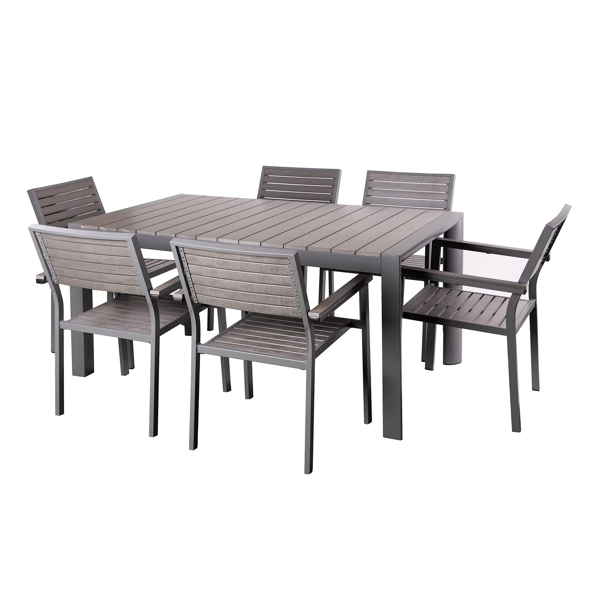 Buy 7pce Aluminium Garden Dining Set with Slatted Chairs Outdoor