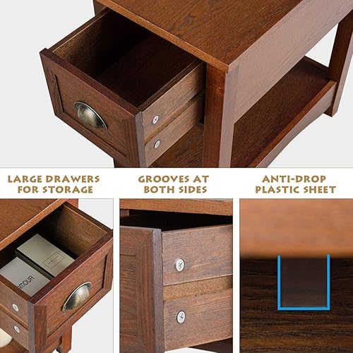 Miniatura 7 de Giantex - Mesa auxiliar con cajón, estilo retro, mesita de noche con estante de almacenamiento y cajón, ideal para sala, dormitorio, hogar y oficina