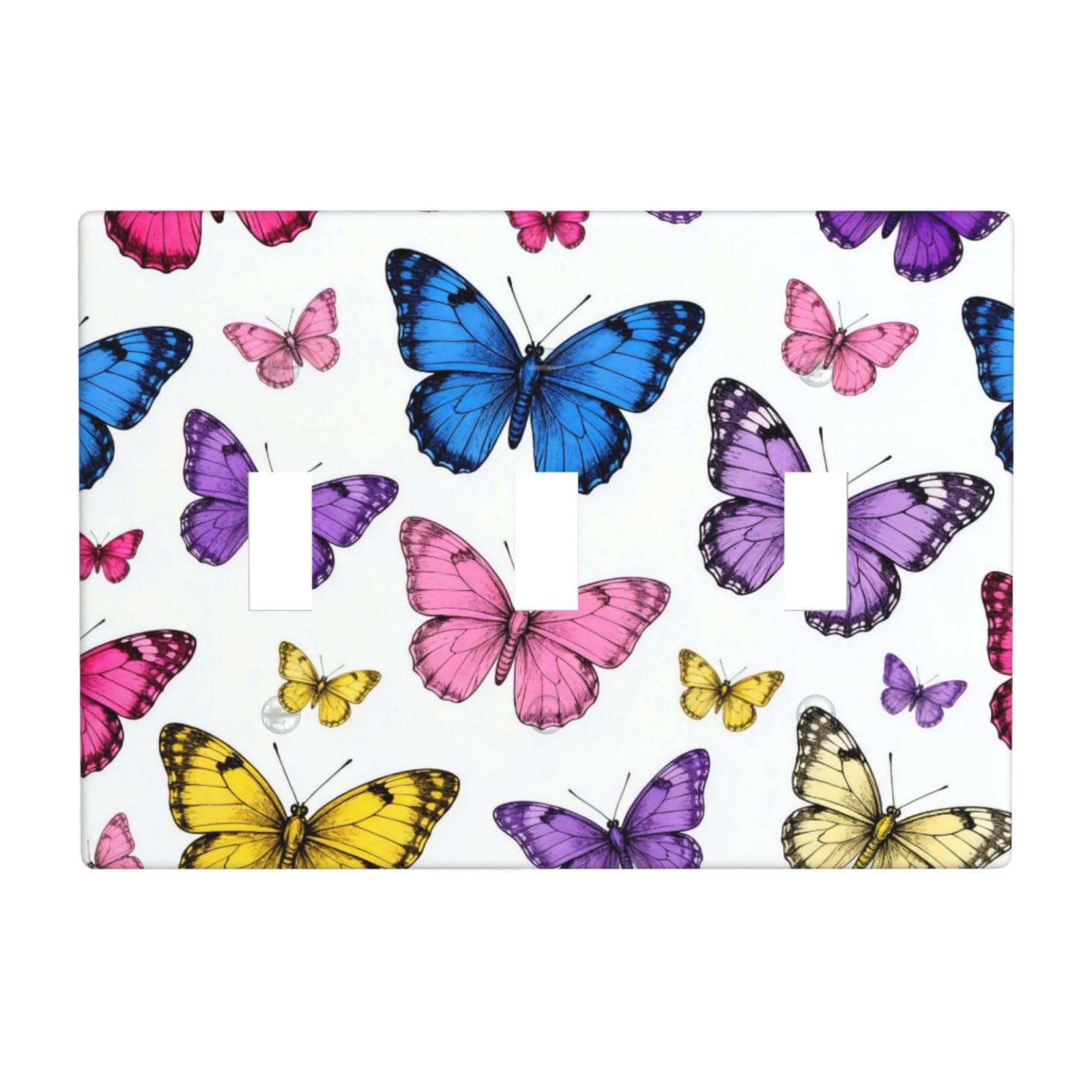 Butterfly 3 Gang Switch Plate Cover-Unbreakable Polycarbonate Wall Plate, Heat Resistant Toggle Switch Decor for Home