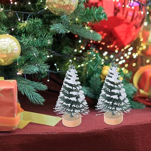 Miniatura 9 de 10 piezas de mini árbol de Navidad en miniatura con base de madera, botella de cepillo, árboles de Navidad artificiales, árboles pequeños para