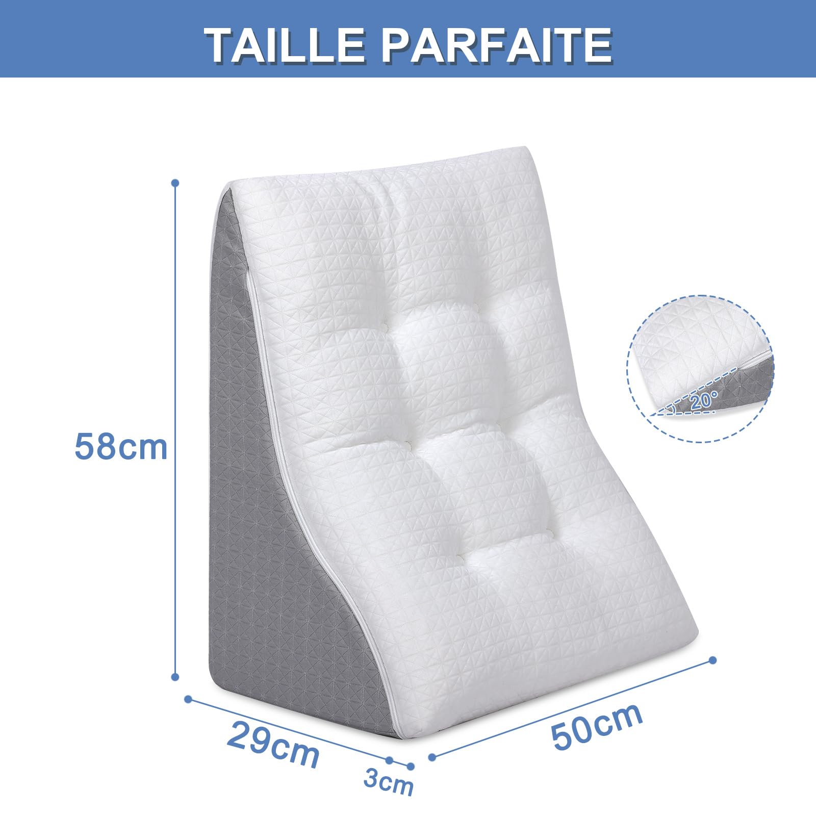 Lesekissen für Bett und Sofa Ergonomischer Keilkissen Zweischichtiges Design Memory Schaum Rückenlehne für Reflux Schlafapnoe, Perfekt Rückenkissen für Rückenunterstützung(55x55x25)