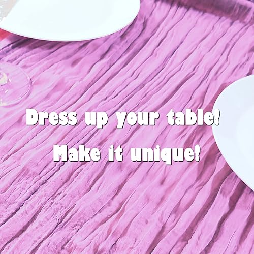 Miniatura 4 de MorroMorn Paquete de 2 manteles de gasa de 13 pies de largo, 35 x 160 pulgadas, mantel de gasa lila, tela de queso transparente, decoración bohemia