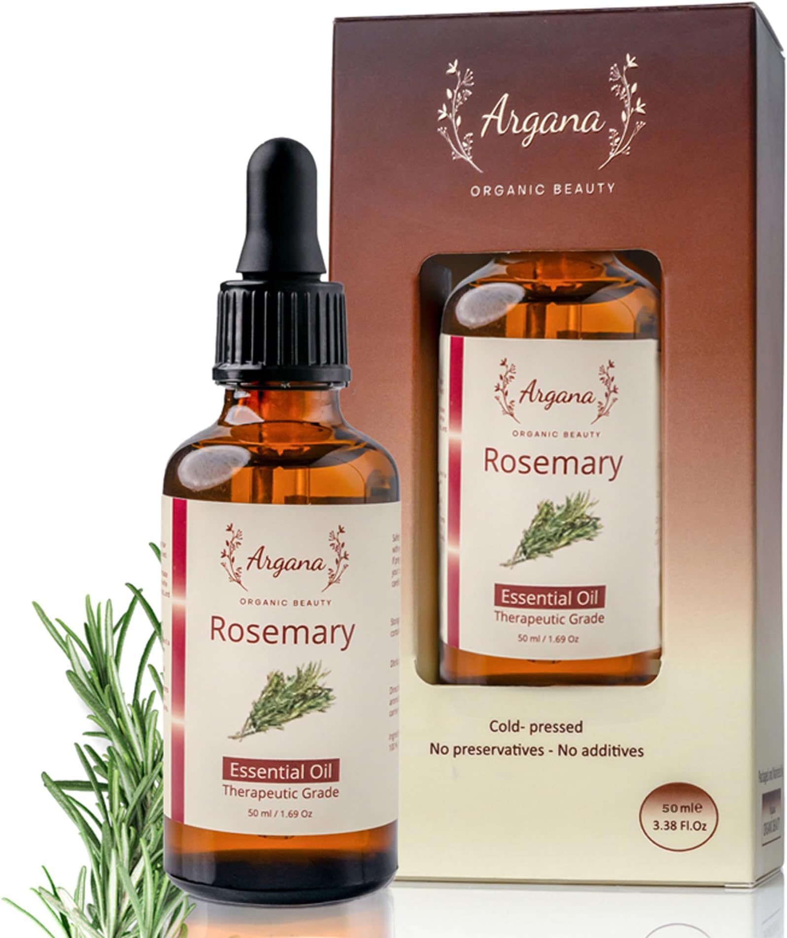Organic Rosemary Essential Oil 50ml - 100% Pure & Natural Undiluted Oil For Hair Growth Dry Scalp Treatment Skin & Care Premium Therapeutic Grade for Aromatherapy Diffuser and Relaxation
