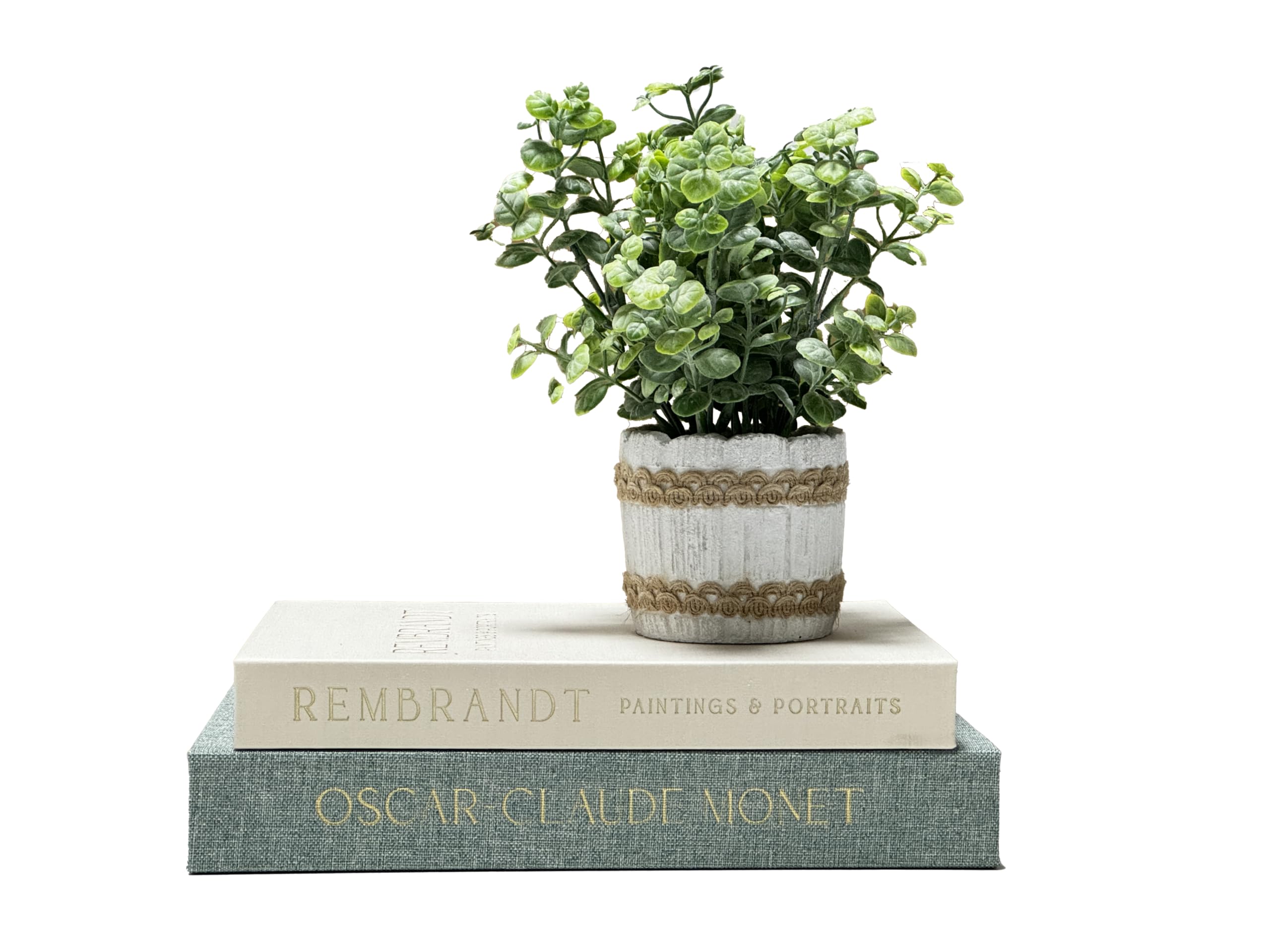Decorative Books for Home Aesthetic Fake Books for Modern Linen Covered Photo Storage Keepsake Box for Coffee Table Farmhouse Set of 2 (Green-Beige)