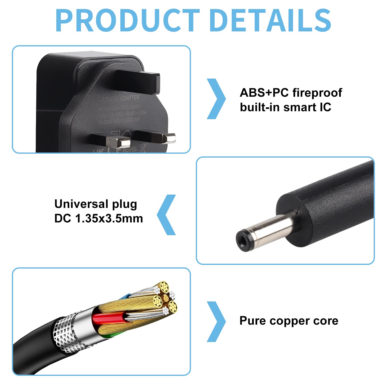 5V Charger for Sky Puck Stream Hub, AC 100-240V 50/60Hz to DC Converter with 3.5x1.35mm Jack, Replacement Power Adapter (2A 10W, 1.5m) — view 6