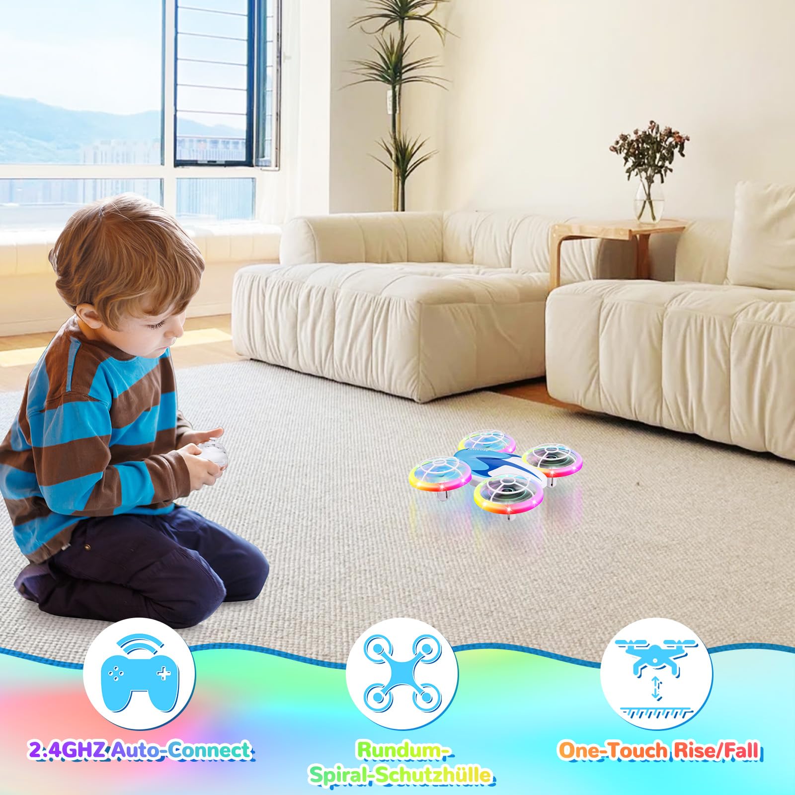 Skeufy Mini Drohne für Kinder, Kinder drohne Spielzeug ab 6+ Jahre, Drone Quadrocopter mit LED Lichter, 3D Drehung, Kopflosem Modus und 3 Akkus, Weihnachten Geburtstags