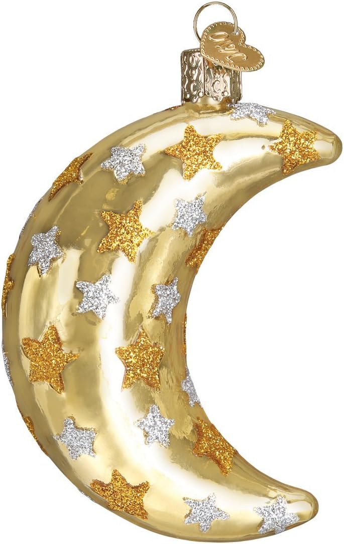Old World Christmas Celestial Moon Glass Blown Ornament for Christmas Tree, Handcrafted Holiday Decoration, Outer Space Collection