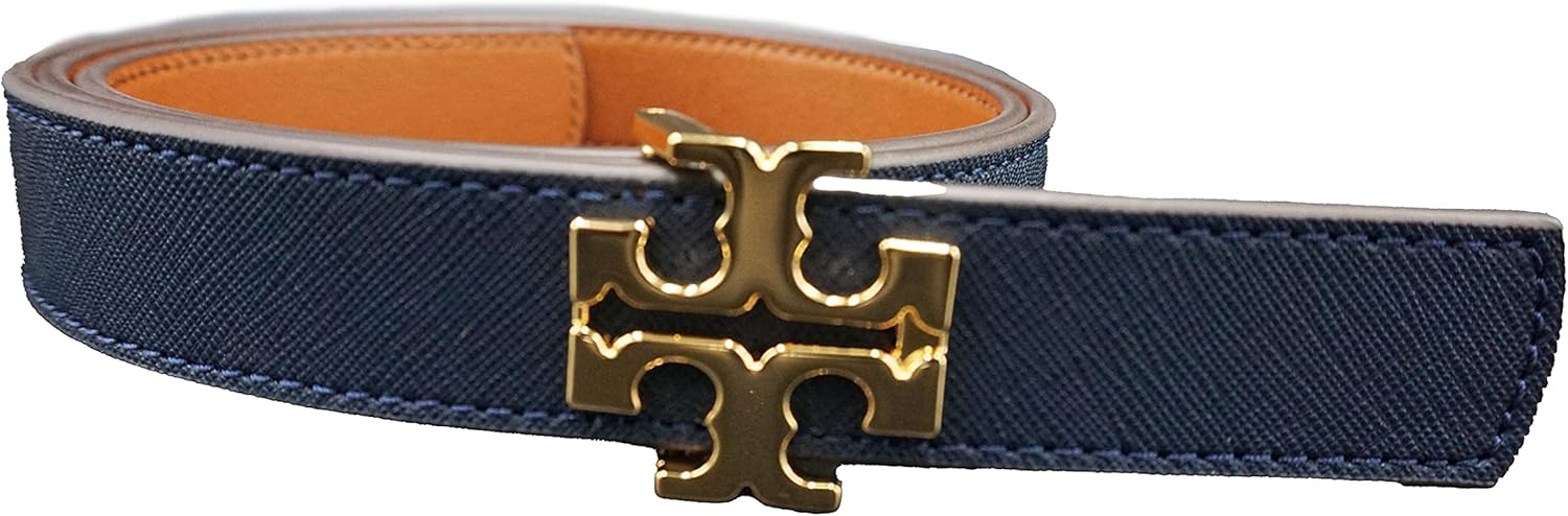 Tory Burch 39080 Royal Navy/Classic Tan Women's 1 1/2" Reversible Logo Belt ( Large) at  Women’s Clothing store