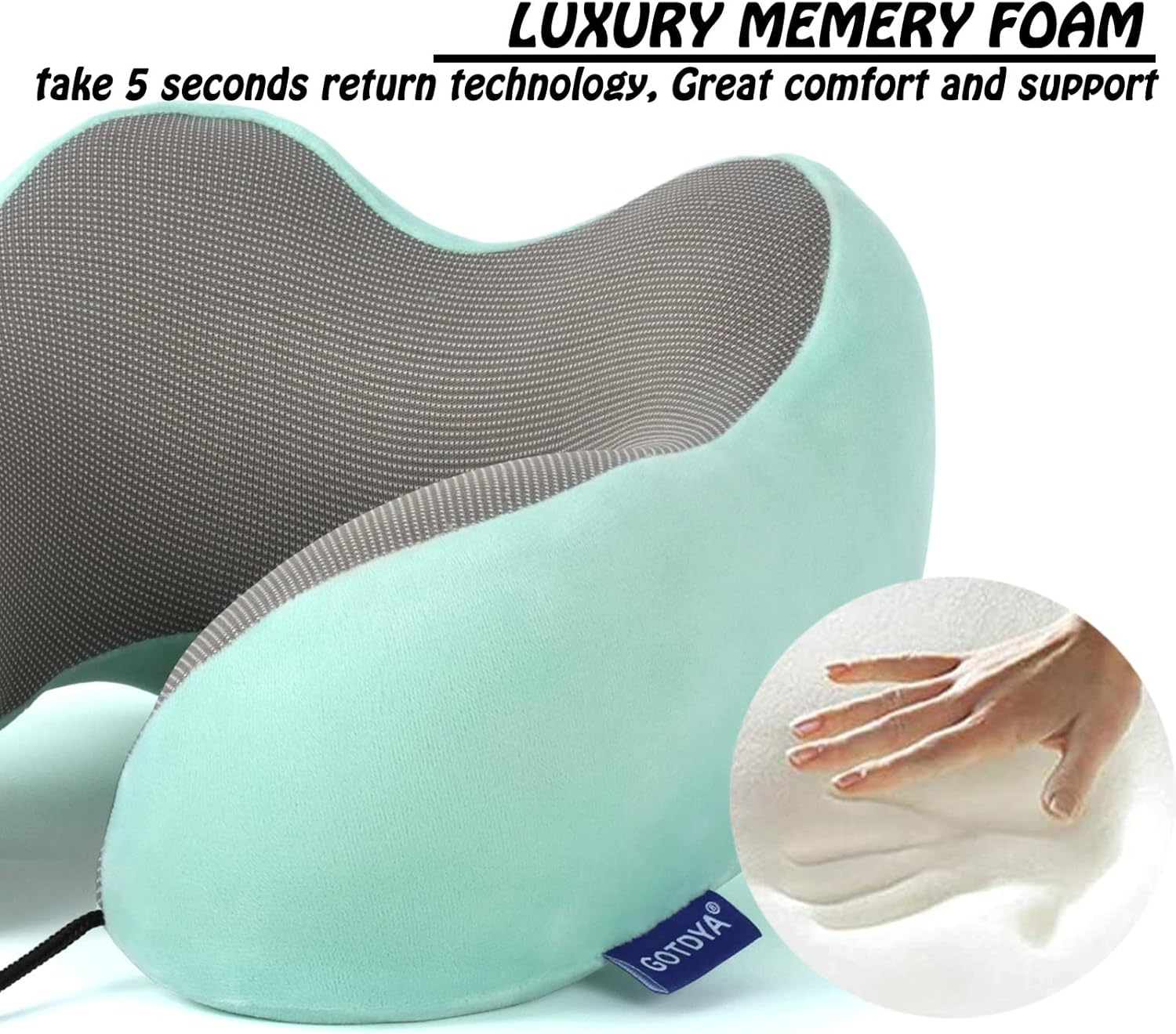 Travel Pillow,Travel Neck Pillows for Sleeping,100% Pure Memory Foam Soft Comfort & Support Pillow for Airplane/Car/Office&Home Rest Use-Blue Green - Image 3