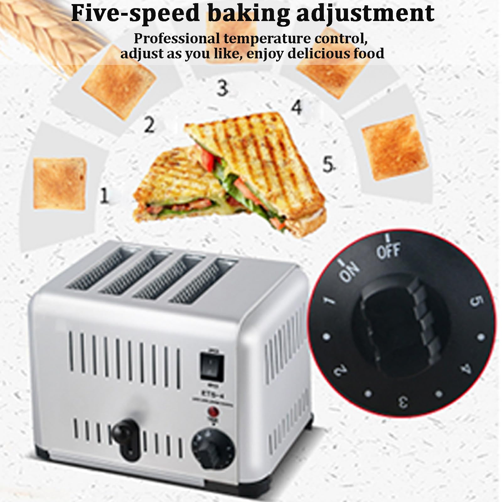 Tostadora De Pan De Ranuras Anchas Con 5 Configuraciones De Tostado, Tostadora De Acero Inoxidable, Bandeja Para Migas ExtraíBle, FuncióN De CancelacióN/DescongelacióN,Sixpieces
