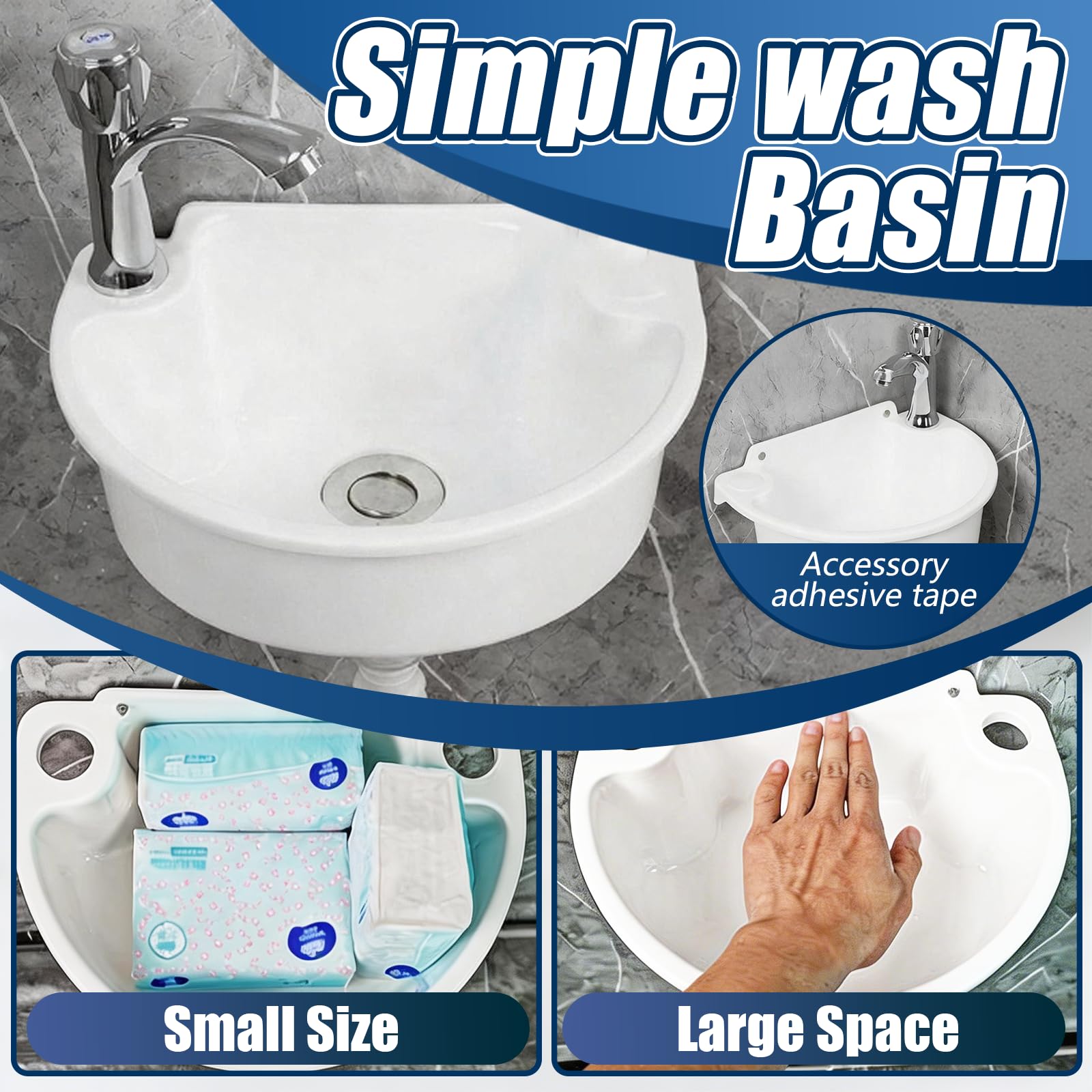 éVier Utilitaire En Plastique, Lavabo Mural Semi-Circulaire Pour Camping Avec Tuyau D'éVacuation De 75cm Gain De Place Pour Salles De Bain Wc InvitéS Jardins Camping Et Chantiers 29,5x21x10,5 Cm
