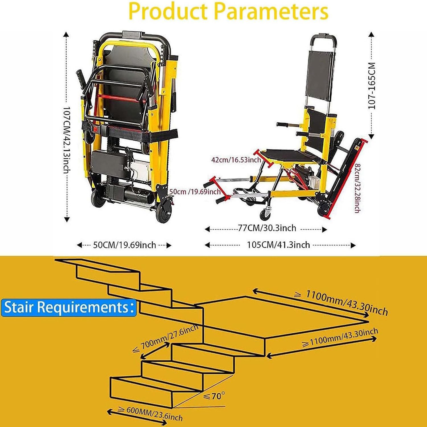 Qiang 120W Fauteuil Roulant électrique pour Monter Escaliers,Machine Intelligente pour Monter Et Descendre Escaliers,pour Monter Escaliers Personnes âgées Handicapées
