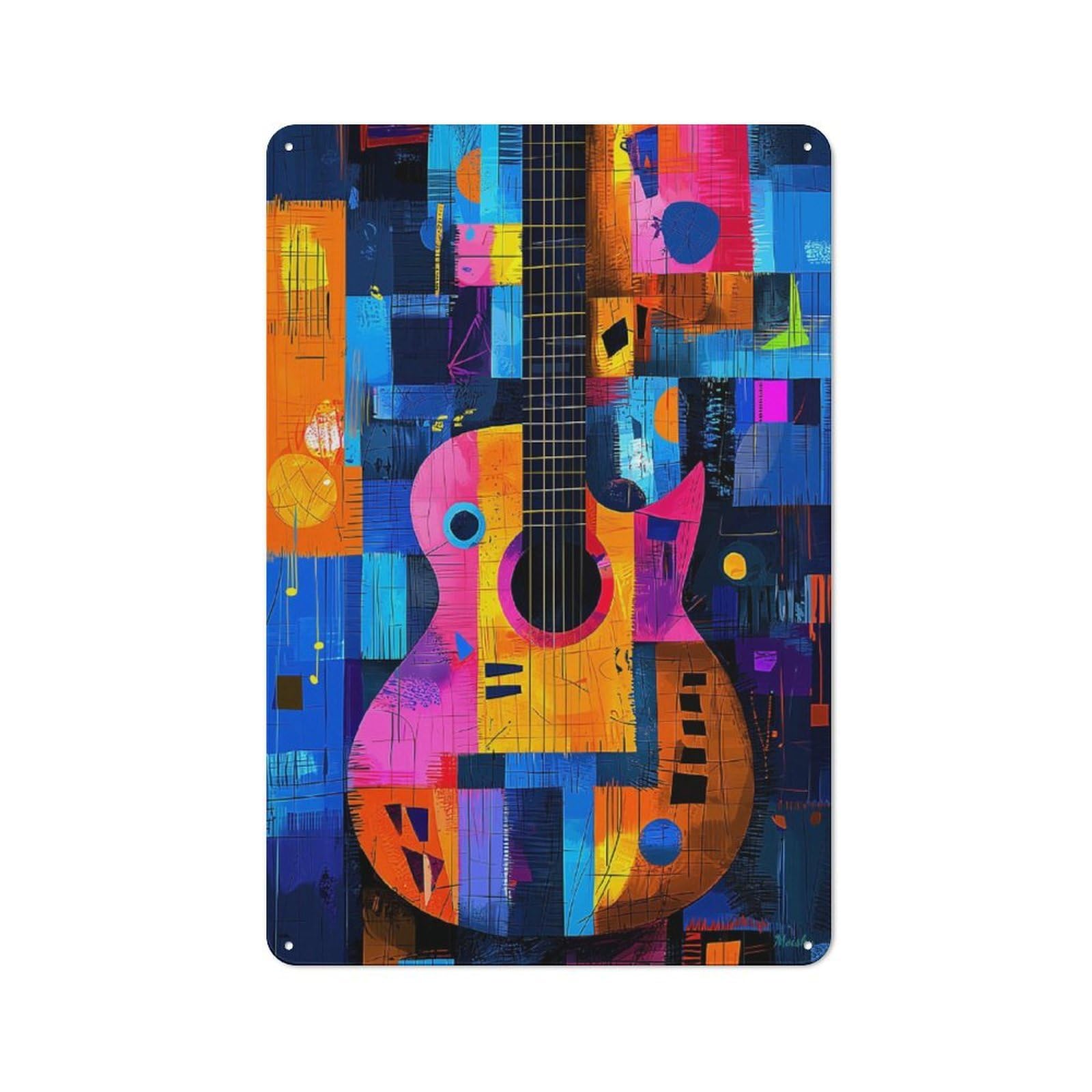 Junmoney Expressionist Geometry Guitar – Vibrant Abstr Tin Wall Plaque 30X20cm With Act Music Art For Workshop Wall, Suited To Workshop Decor Fans, For Retro Home Interiors