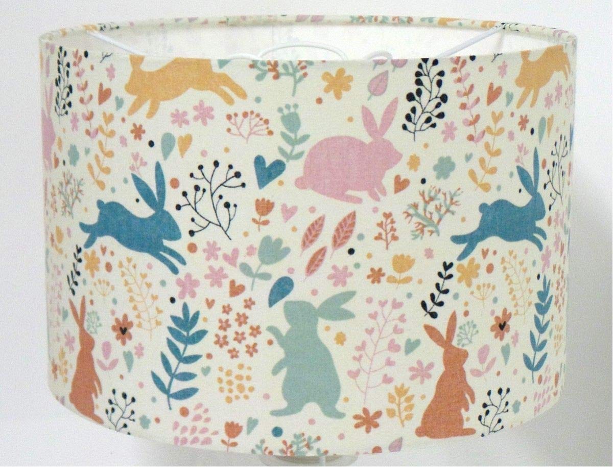 Kushade 30cm (12") Rabbits and Hares Pastel Cottage Lampshade - Ceiling Mount - Plastic - Pastel