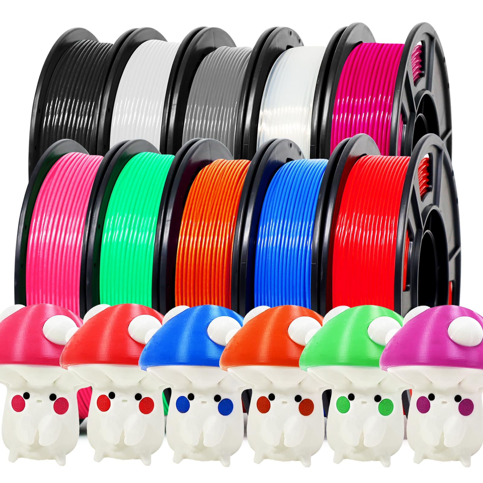 RepRapper Kit de filamentos PLA+ 1,75 mm, 10 x 250 g, alta resistencia, 10 colores (negro/blanco/transparente), precisión de ± 0,03 mm, adecuado para múltiples impresoras FDM y diferentes